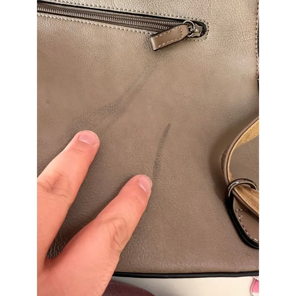 David Jones Paris Leather Mini Backpack Purse Taupe Top Handle Adjustable Straps